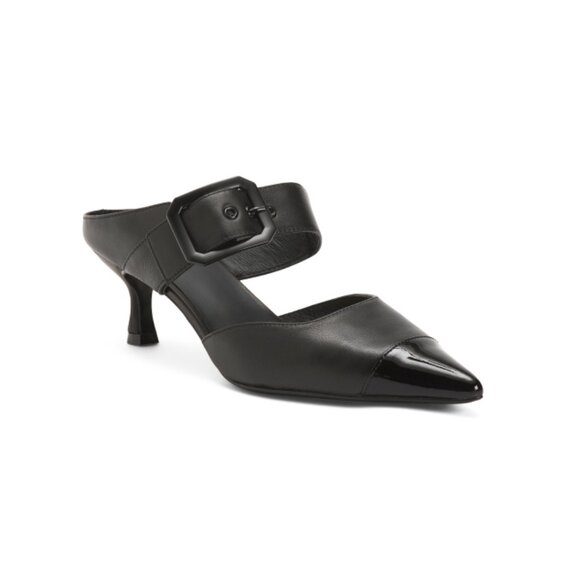 KOKO + PALENKI Black Leather Paloma Pointed Toe Heeled Mules